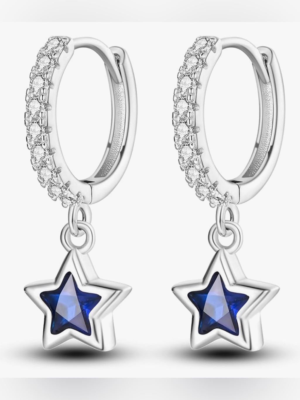 Cute Neiman Marcus 18kt White Gold Over Silver Topaz Sapphire Star Huggies Hoops